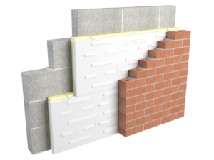 3D DIAGRAM SHOWcasing cavitytherm insulation installed on a brick build