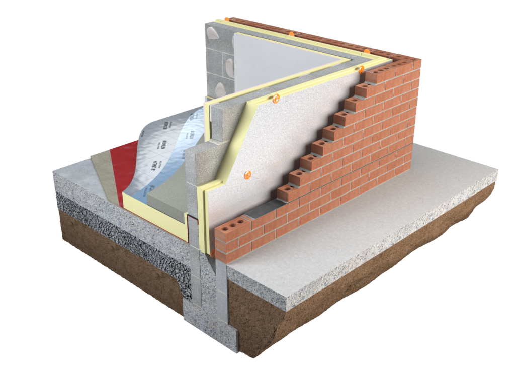 Image of XO/XW Demonstrating the build up of Unilin insulation cavity wall and floor
